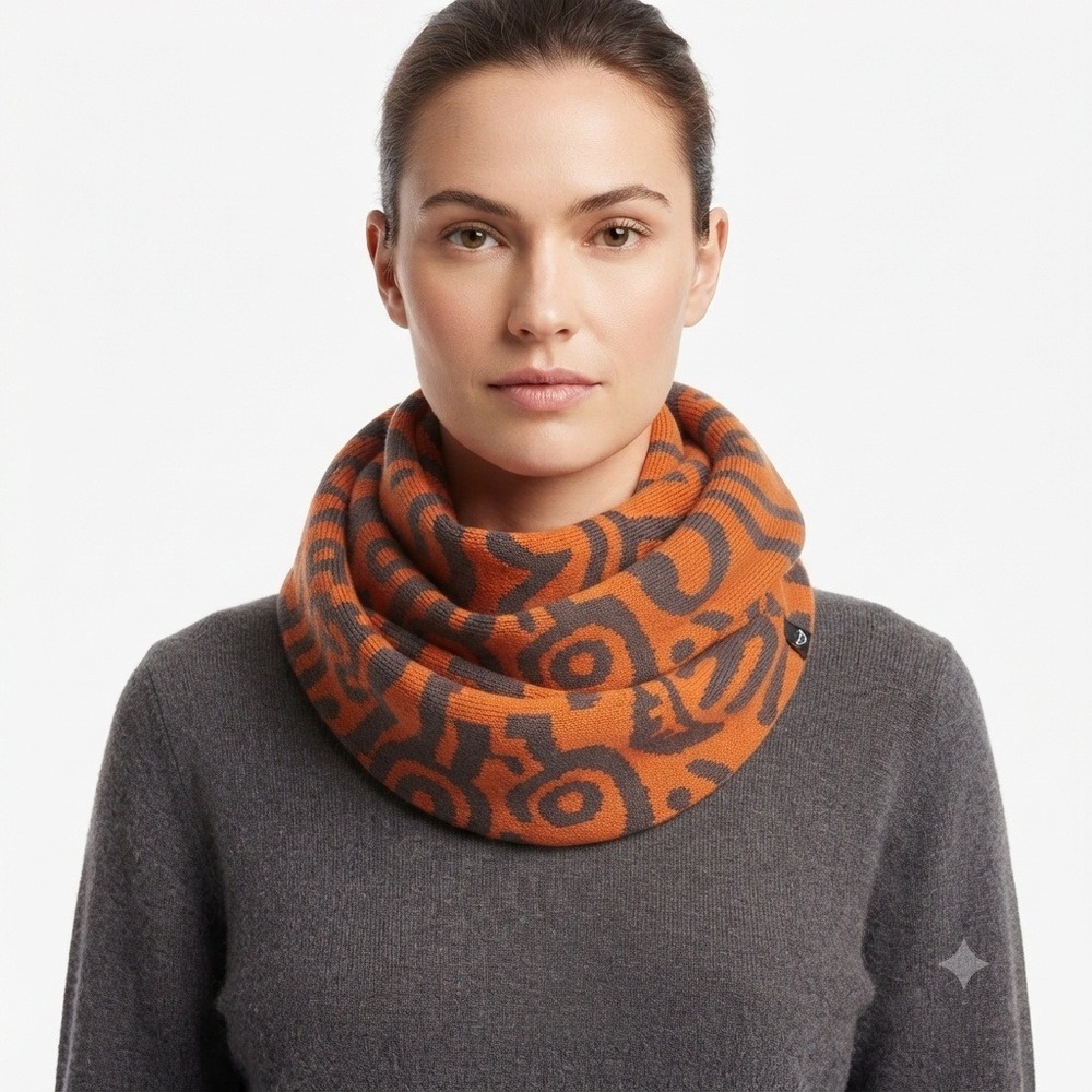 Billy The Artist Scarf Reversible Orange Grey Abstract Knit Pop Art Cowl